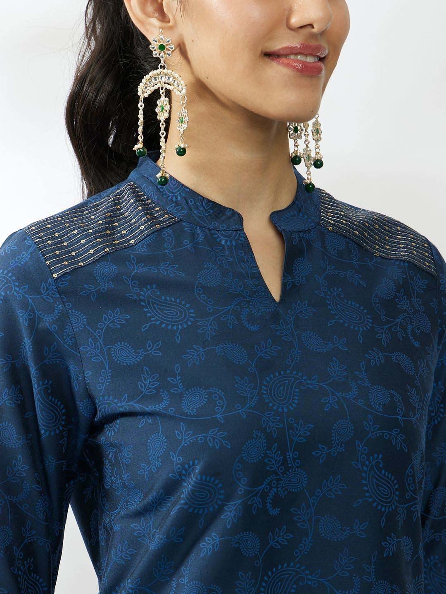 Daali Blue Printed Straight Kurta