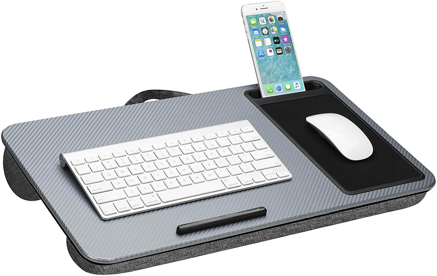 LapGear Home Office Lap Desk with Device Ledge, Mouse Pad, and Phone Holder - Silver Carbon - Fits Up to 15.6 Inch Laptops - Style No. 91585