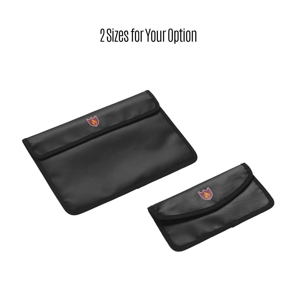 Fireproof Document Bag Heat Resistant Silicone Water Proof Cash Bags with Sticking Fastener Closure for Home Office Safe Storage Small Size