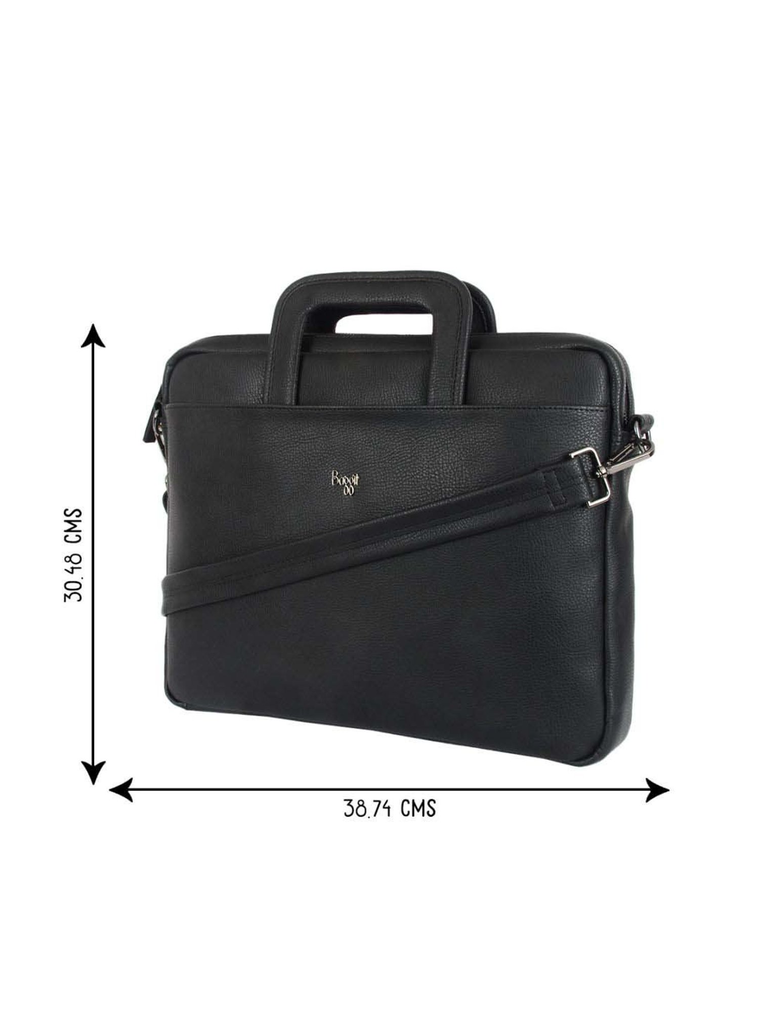 Baggit Black PU Solid Laptop Messenger Bag