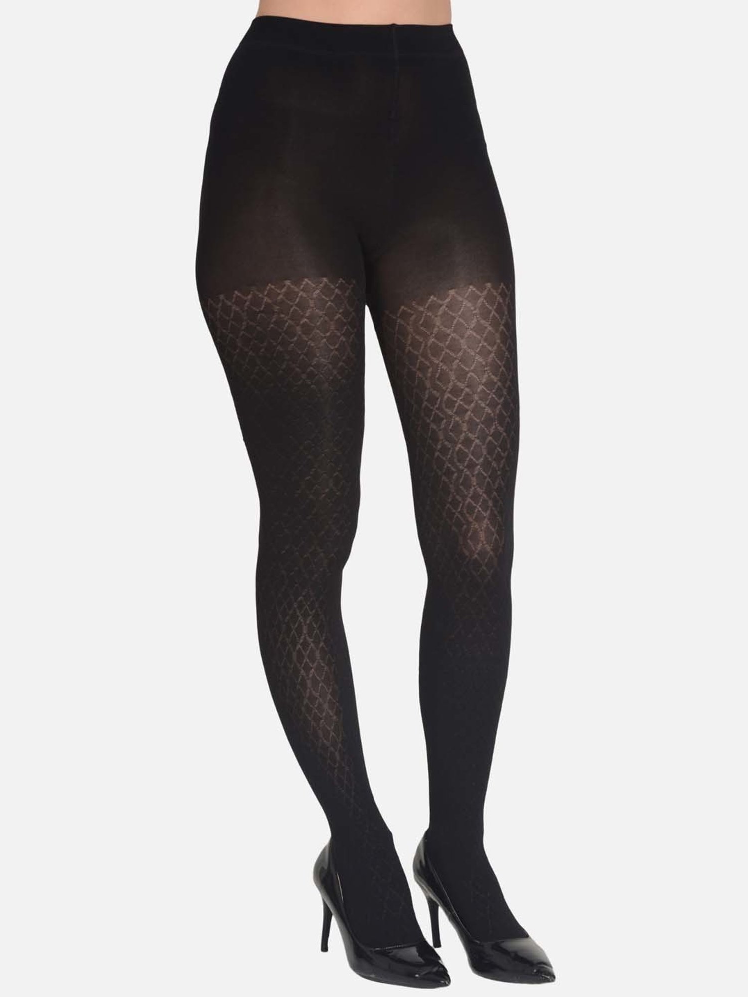 mod & shy Black Self Pattern Pantyhose Stockings