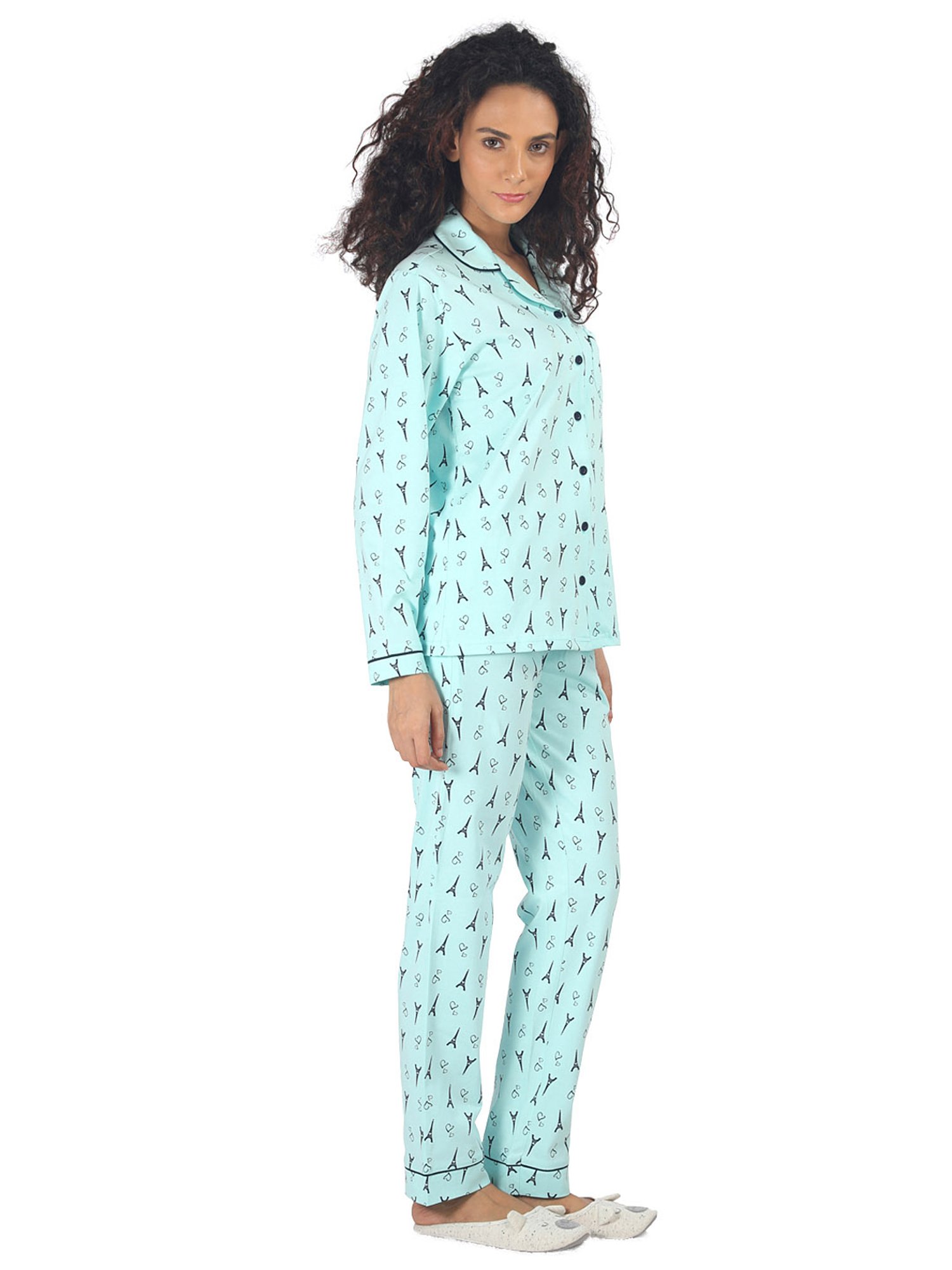 Nite Flite Blue & Black Printed Shirt With Pyjamas