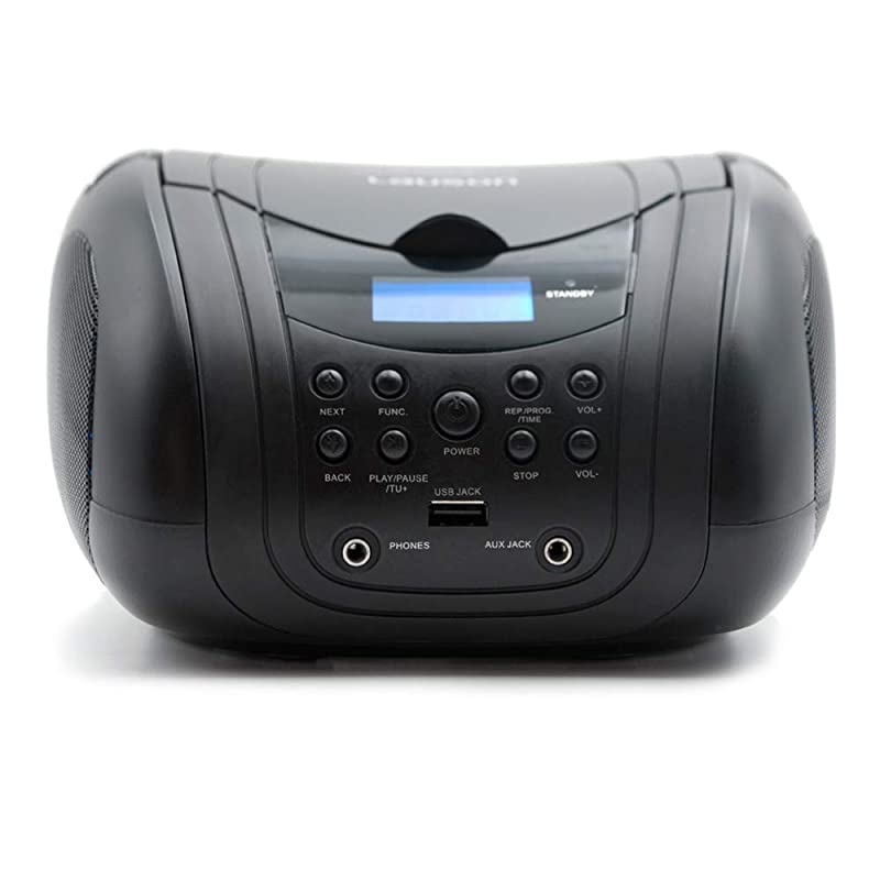 CP555 Boombox with Cd Player | Mp3 | Portable Radio | CDPlayer | Stereo with USB | Cd Player for Kids | LED Light | Headphone Jack 35mm | CDRadio Black