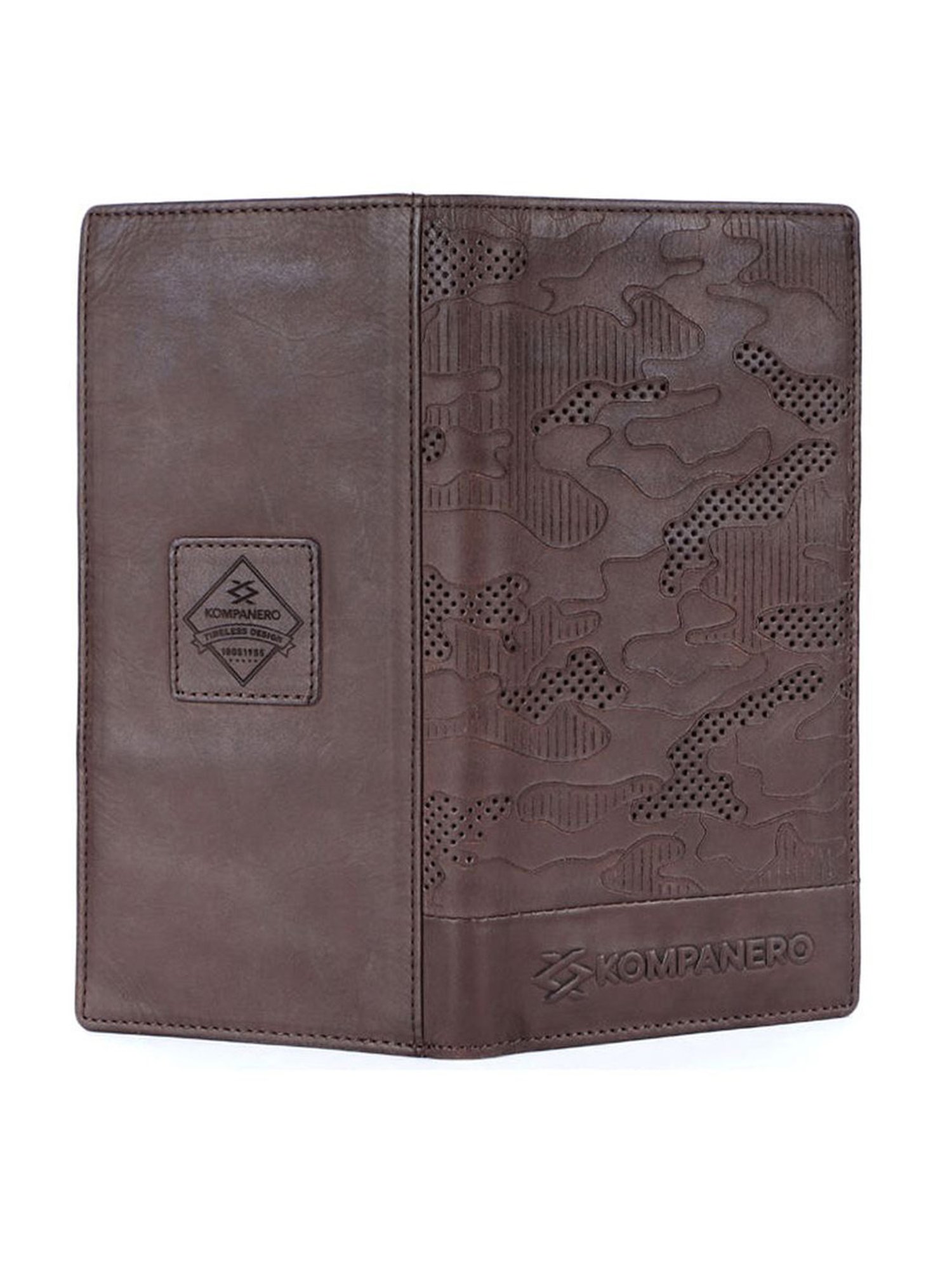 KOMPANERO Garrison Dark Brown Leather Textured Bi-Fold Wallet