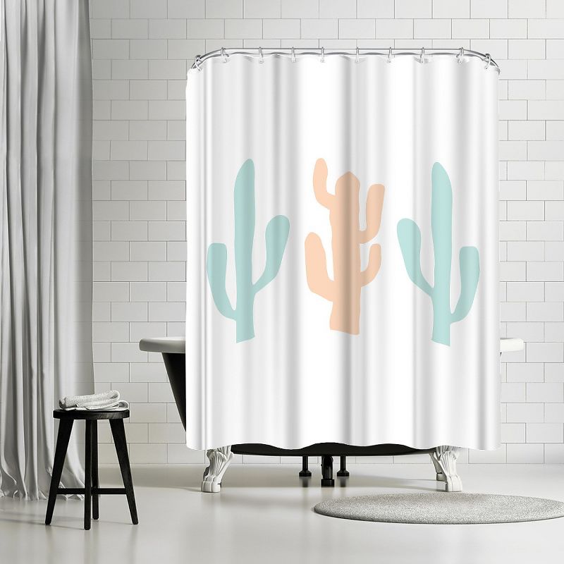 Americanflat Mint Peach Cactus by Jetty Home 71" x 74" Shower Curtain