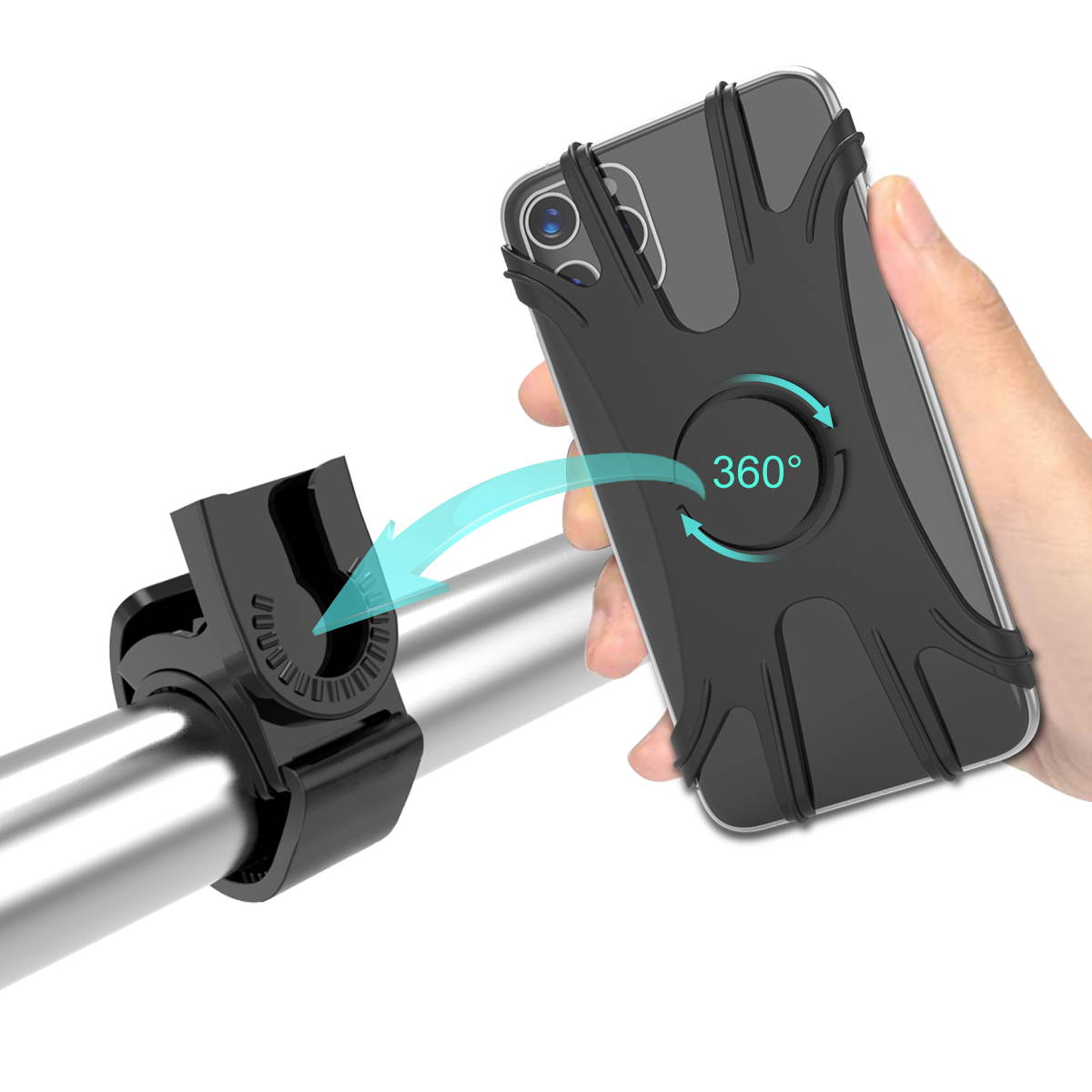 Minthouz Bike Phone Mount, Detachable 360&deg; Rotation Motorcycle/Mountain Dirt Bike/Scooter Phone Mount, Adjustable Universal Silicone Phone Holder Accessory, Compatible with all 4.5''~7'' Cellphones