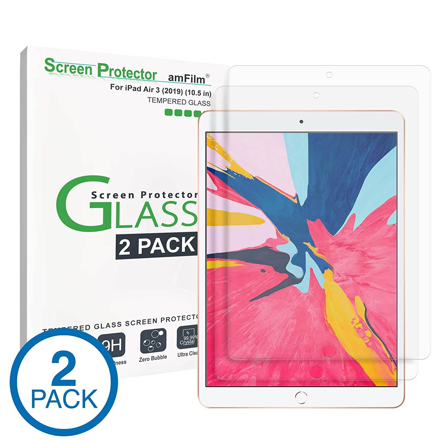 amFilm Glass Screen Protector for iPad Air 3 (2 Pack) (2019) 10.5 inch, iPad Pro 10.5 (2017) (2 Pack) Tempered Glass, Apple Pencil Compatible