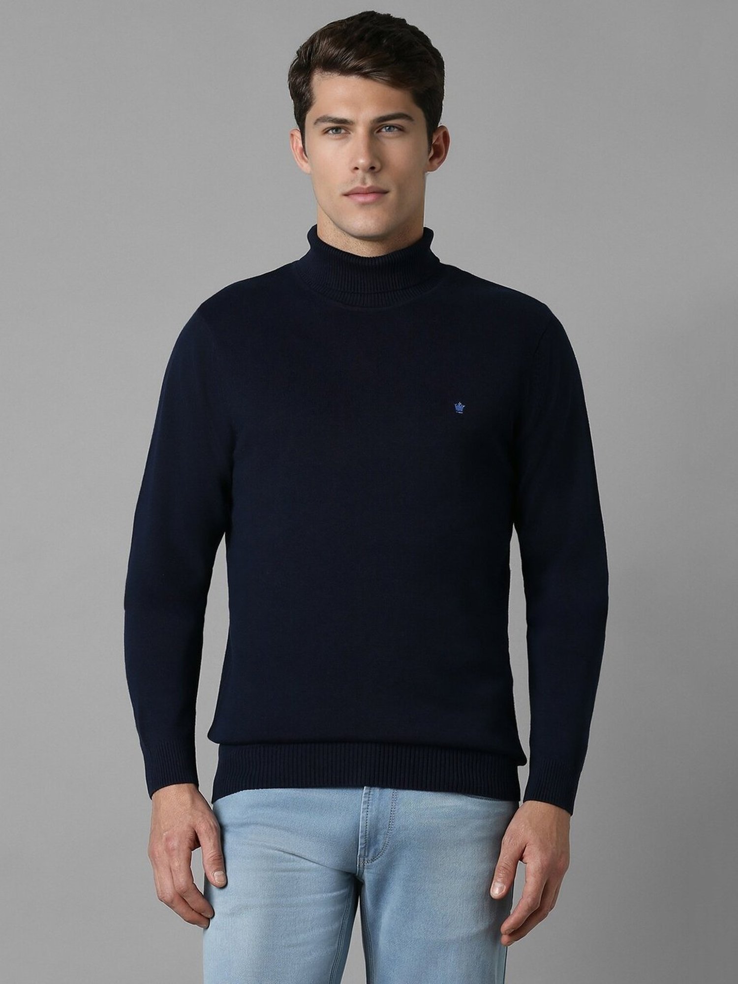 Louis Philippe Navy Regular fit Solid Casual Sweater
