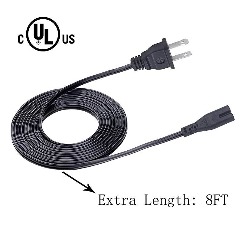 8ft 2 Prong Power Cord for Samsung Soundbar Subwoofer Sound Bar Wireless Surround Speakers PS-WM20 HW-K370 HW-Q90r IEC C7 Power Cord Replacement AC Cable