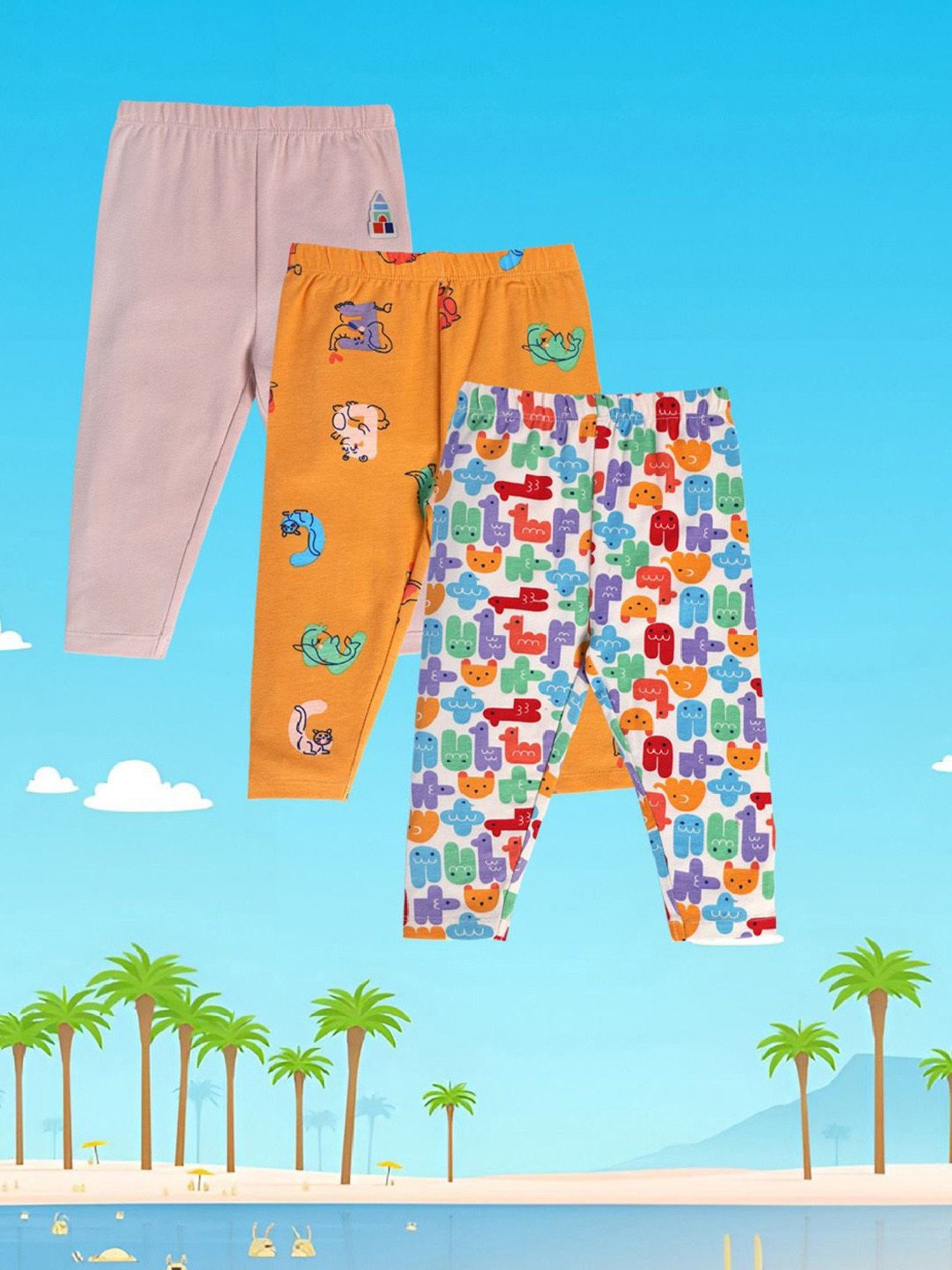 MINIKLUB Kids Multicolor Printed Leggings (Pack Of 3)