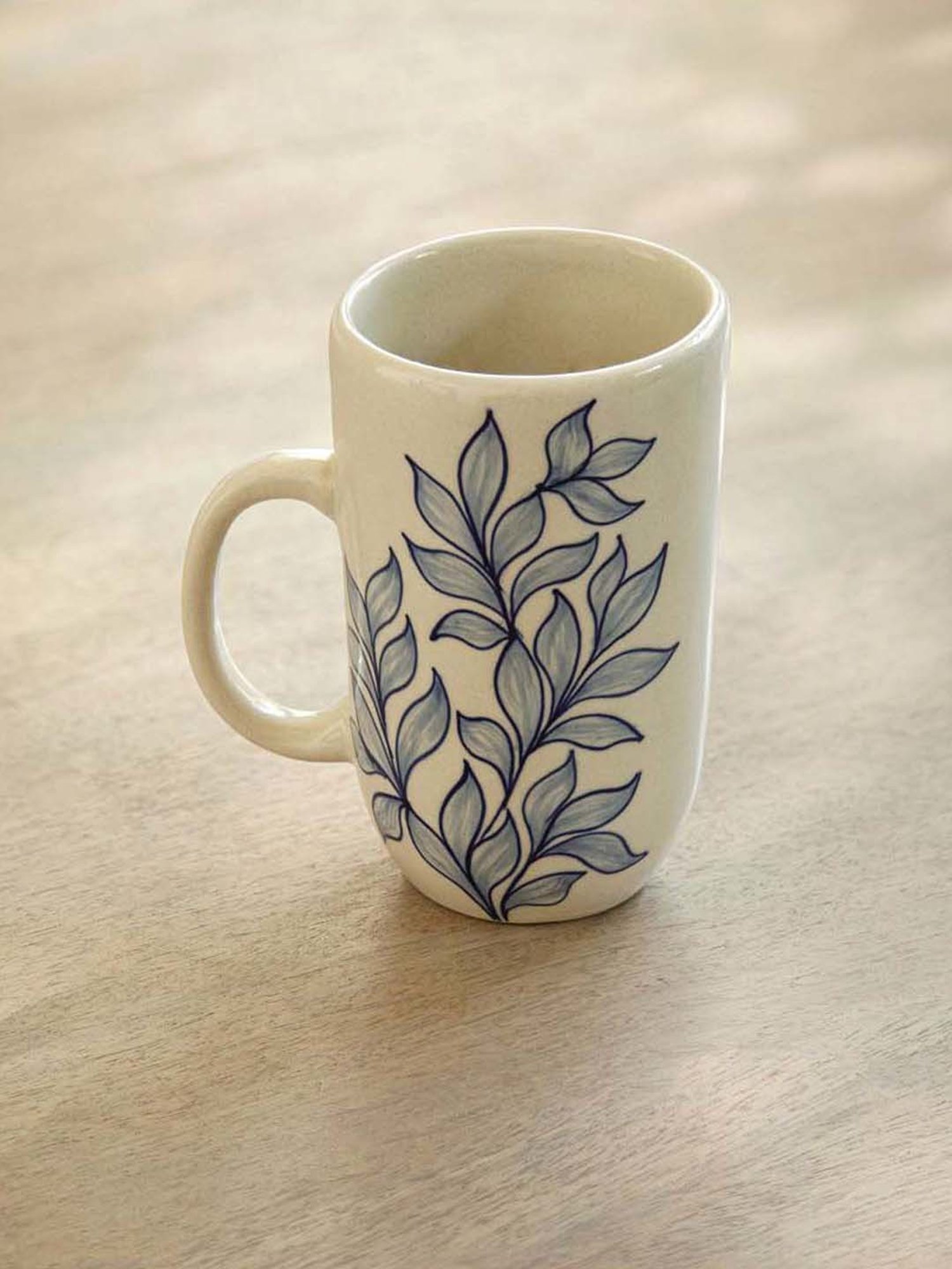 Ellementry Livada Off-White & Blue Ceramic Tall Mug (0.5 L)