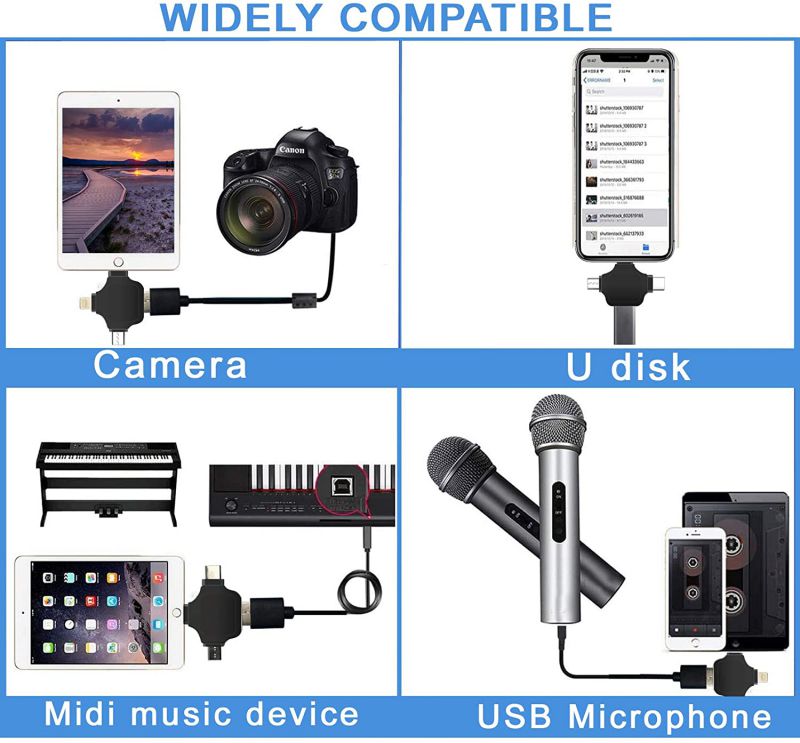 OTG Adapter, Compatible with Android/iPhone/iPad, Lightning/USB Type-C/Micro-USB to USB Camera Adapter for SD TF Card Reader, Keyboard, Mouse, U Disk, USB Flash Drive Silver
