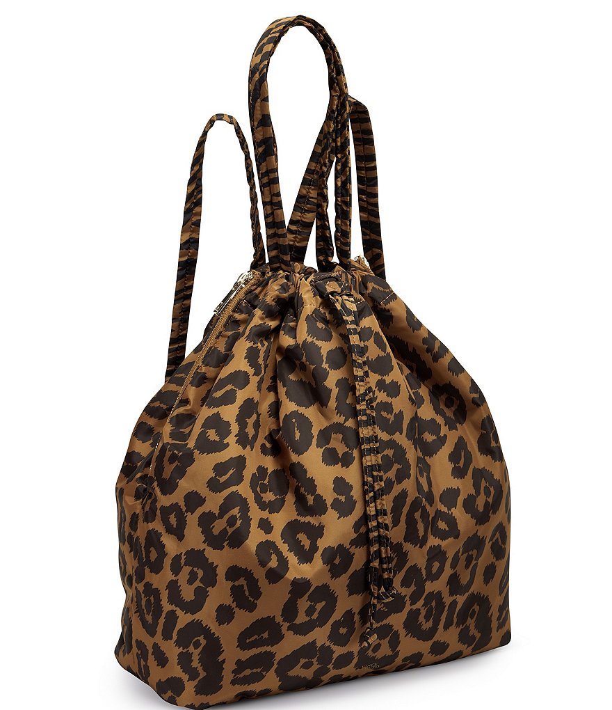 Vince Camuto Harlo Washable Leopard Printed Nylon Drawstring Backpack