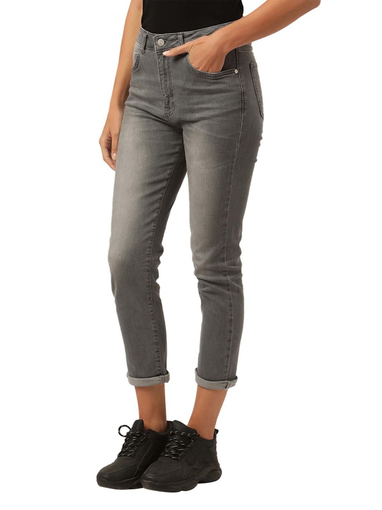 KENDALL + KYLIE Grey Cotton Mid Rise Jeans