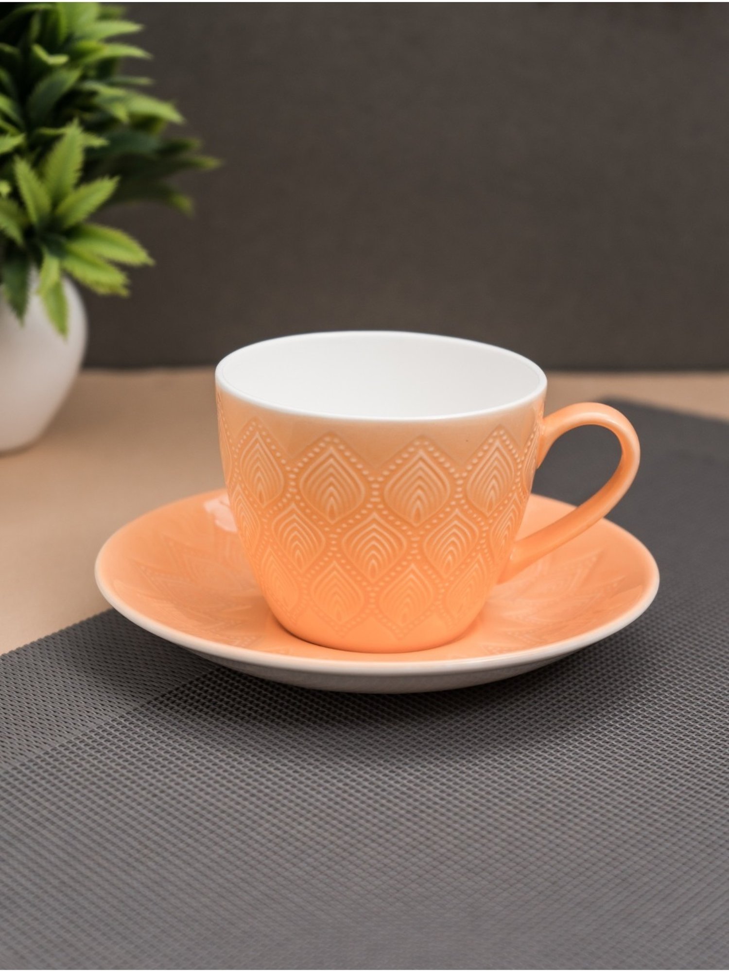 JCPL White & Red Ceramic Cup (0.18 L) - Set of 6