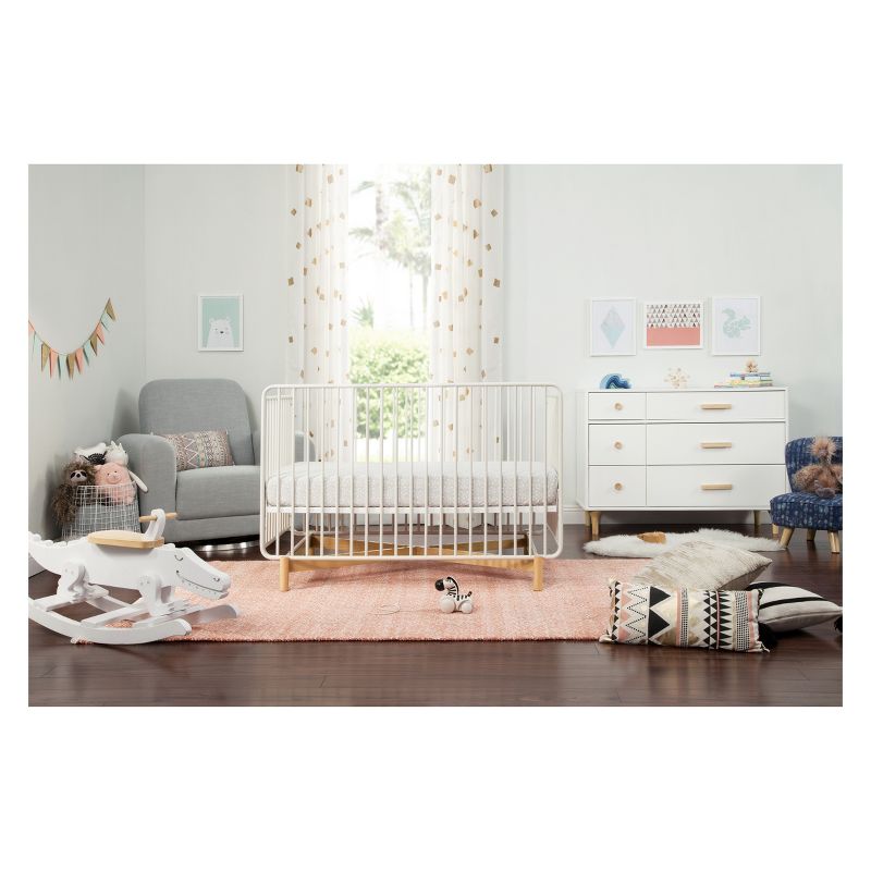 Babyletto Bixby 3-in-1 Convertible Metal Crib with Toddler Bed Conversion Kit - Warm White/Natural Beech