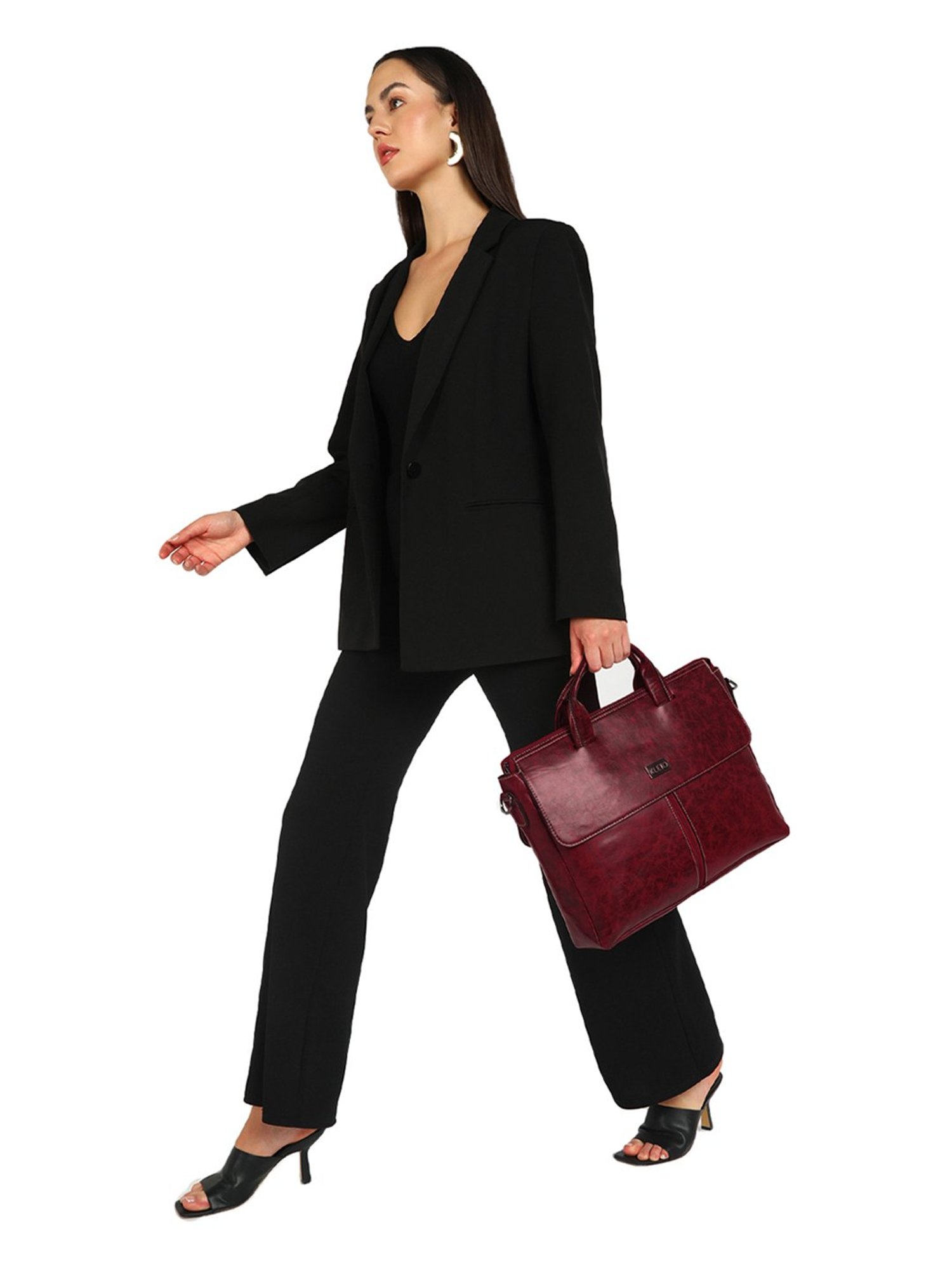 KLEIO Marble Textured Maroon Medium Leather Laptop Handbag