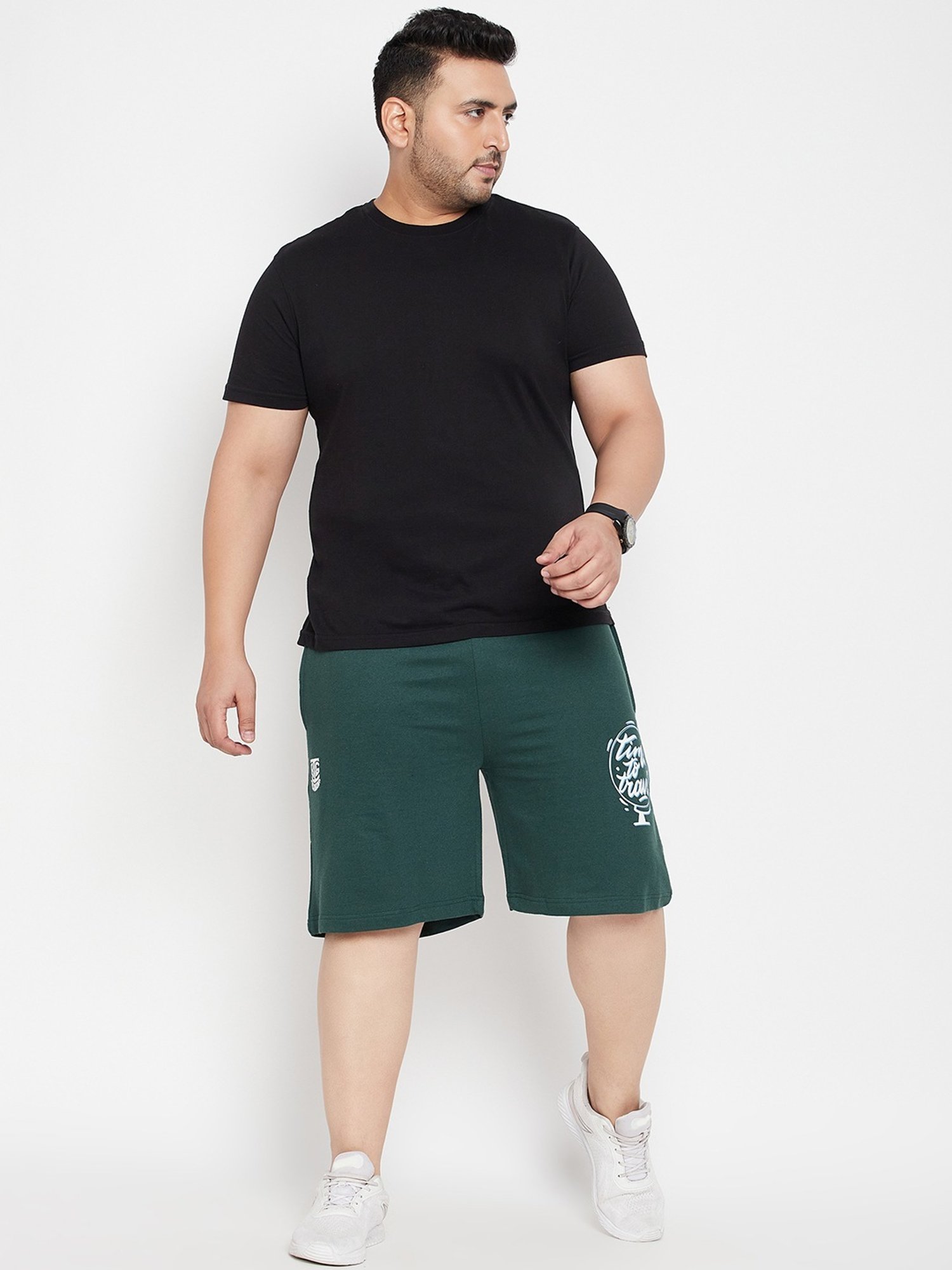 Bigbanana Bottle Green Regular Fit Printed Shorts