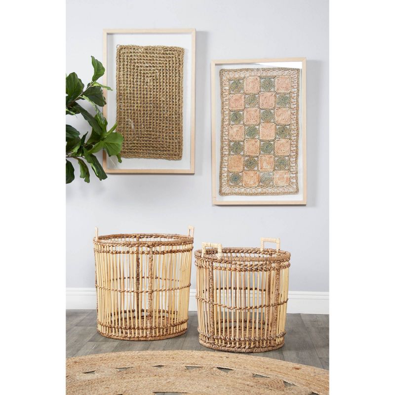 2pk Large Birdcage Shaped Natural Bamboo Baskets with Banana Leaf Detail