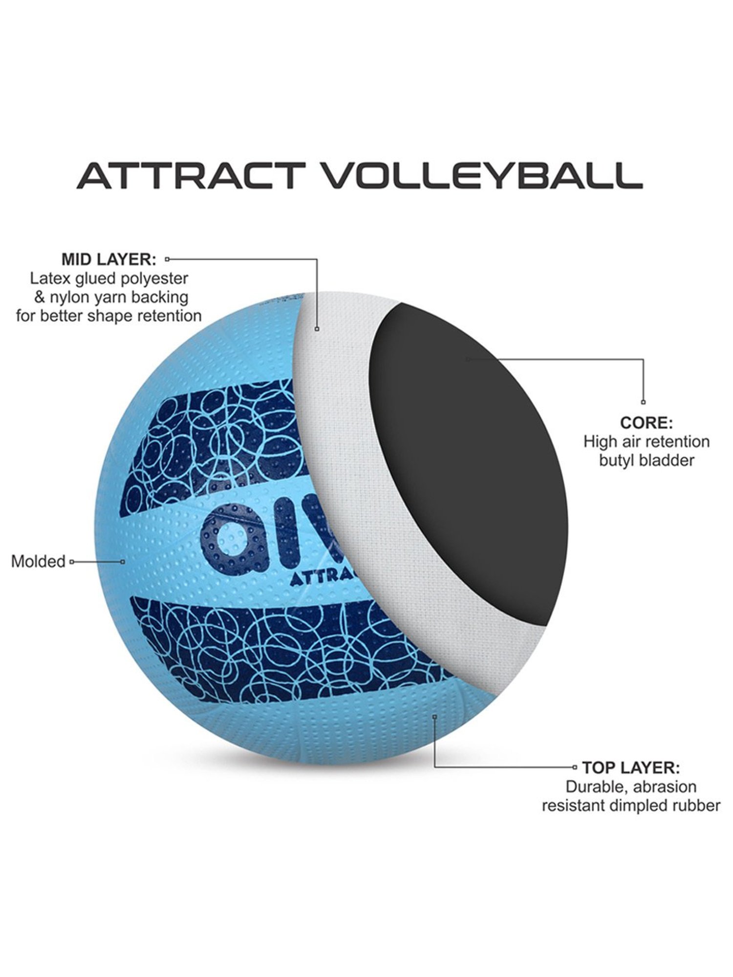 AIVIN Attract Volleyball (Blue) Size - 4