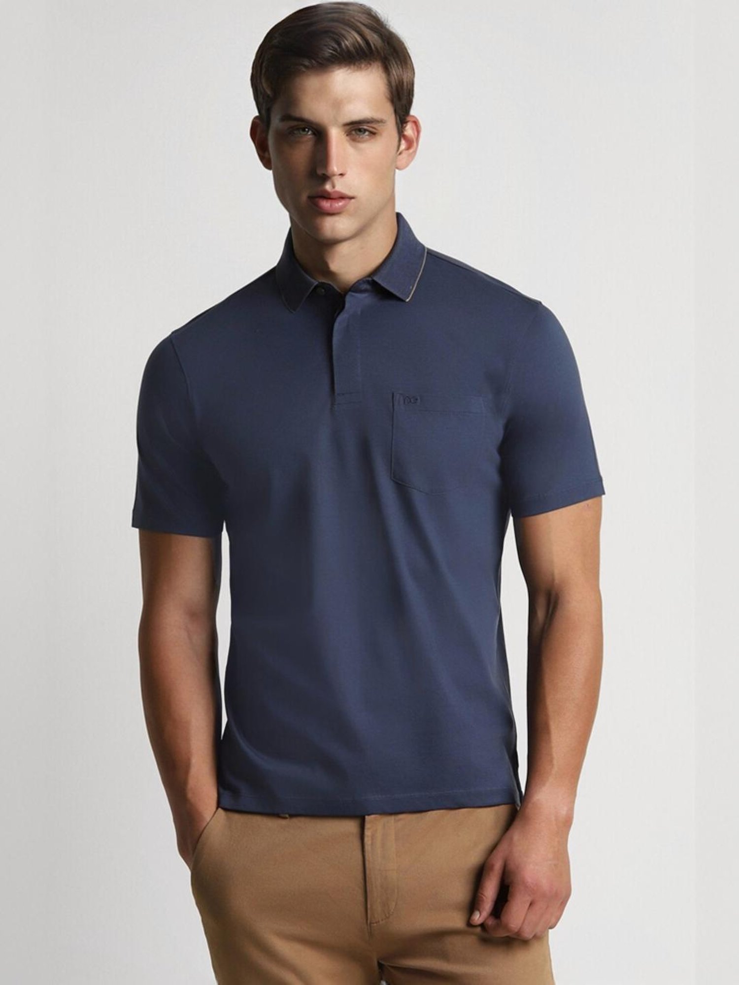 Peter England Navy Cotton Regular Fit Polo T-Shirt
