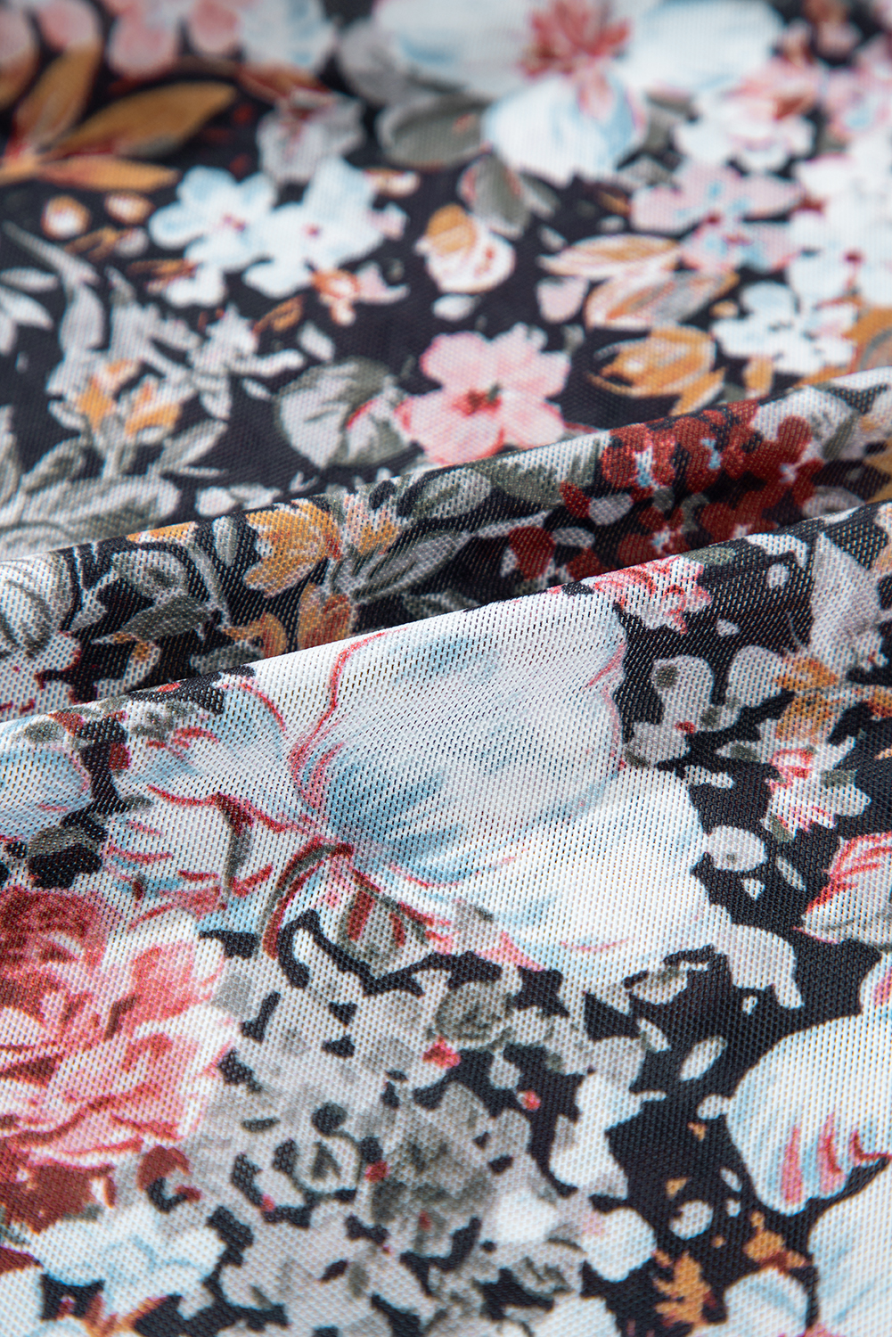 Multicolour Floral Print Split Neck Midi Dress