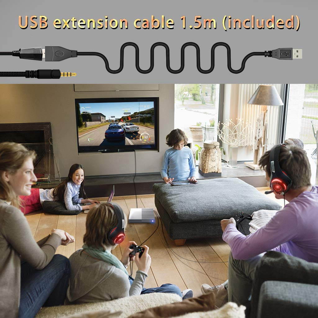 Beexcellent GM-1  Gaming Headset for PS4 Xbox One PC Gaming Headphone with Crystal Stereo Bass Surround Sound, LED Lights & Noise-Isolation Microphone