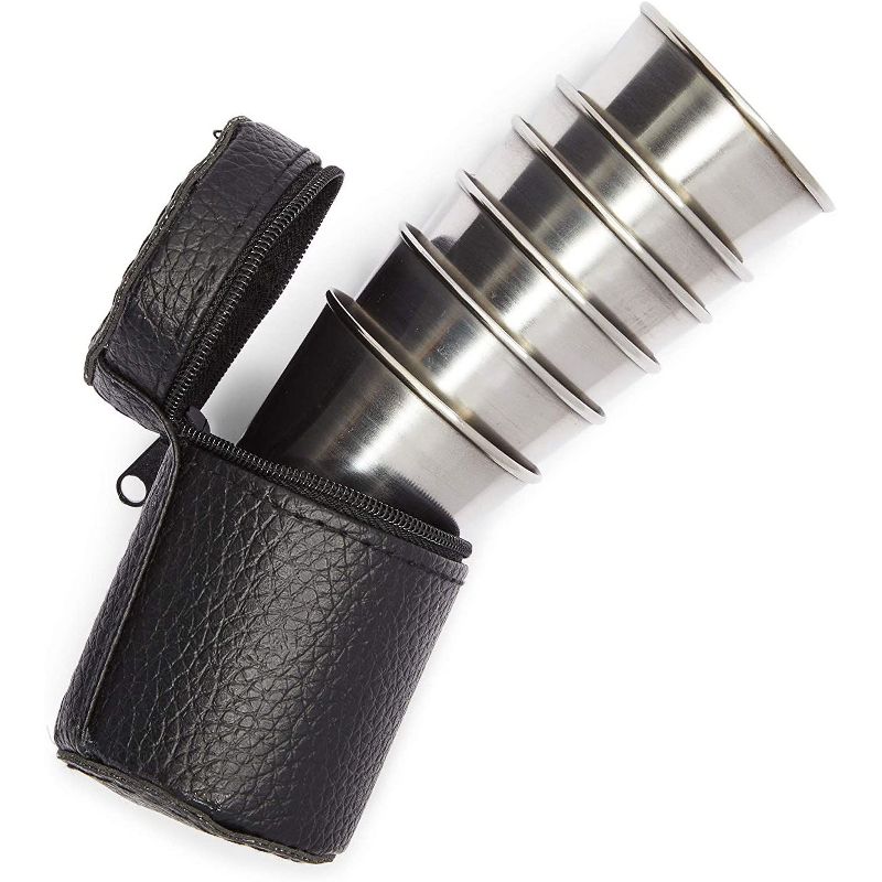 Okuna Outpost 6 Pack Stainless Steel Shot Glasses Cup Drinking Tumbler with Leather Case (70 ml, 2.3 oz)