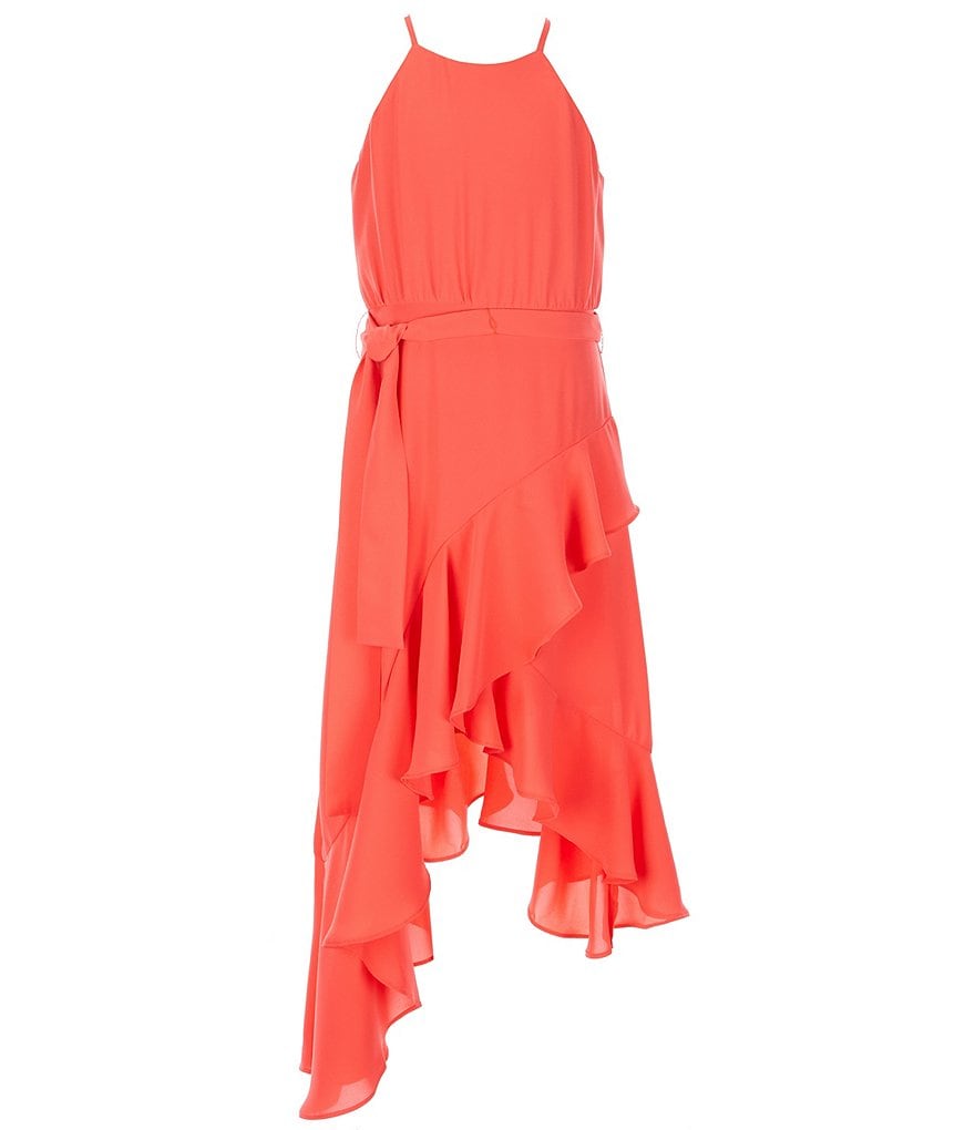 Honey and Rosie Big Girls 7-16 Sleeveless Ruffled Neck Scuba Skater Dress