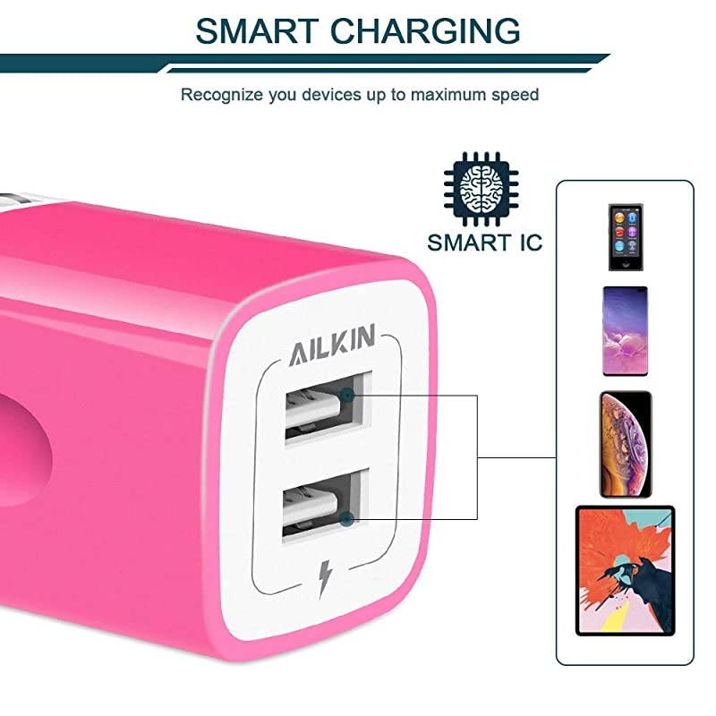 24A Phone USB Charger Plug Fast Charging Dual USB Wall Charger Cube 2Muti Port USB Adapter Power Box Base for Phone XR XS MAX XS iPad Air 2 Samsung Phones USB Charger BlockRose