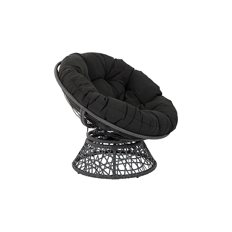 Home Furnishings Wicker Papasan Chair with 360-Degree Swivel, Grey Frame with Black Cushion