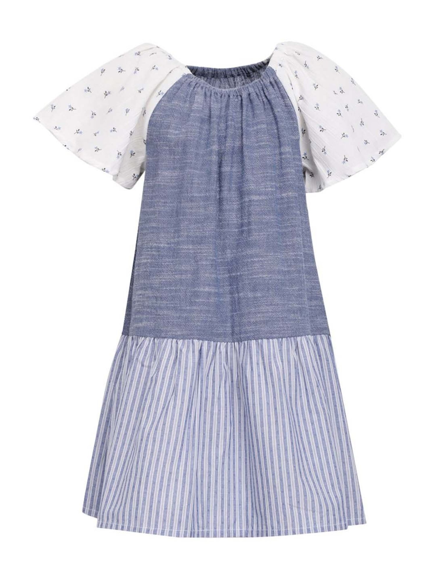 A Little Fable Kids Blue Cotton Printed Dress