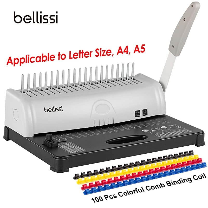 Machines Combs 21 Hole 450 Sheets Paper Punch Binder Spiral Machine 19 Hole Fit Letter Size with 100 PCS Colorful Comb Coil