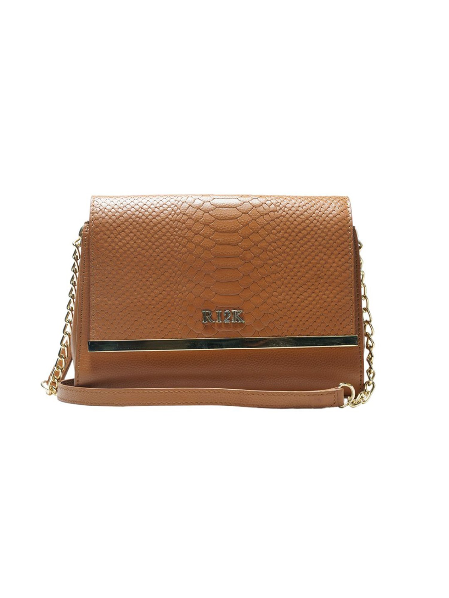 RI2K London Tan Leather Medium Animal Effect Cross Body Bag