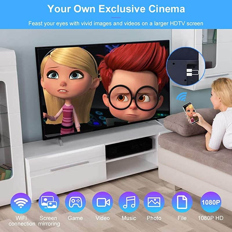 Display Adapter, 2.4G/5G WiFi Full HD 1080P HDMI Display Adapter, Support DLNA Screen Mirror for iOS/Laptop/Projector/TV/Video Display Dongle Eliminates AC Outlet and Cords