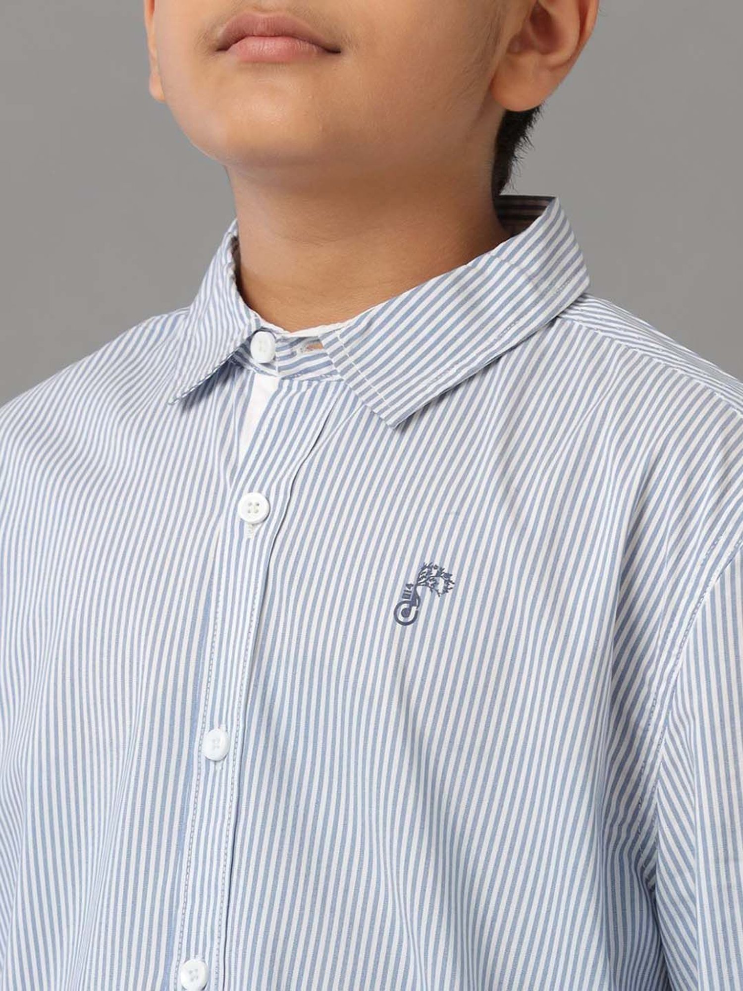 Under Fourteen Only Boys Blue Cotton Striped Full Sleeves Shirt