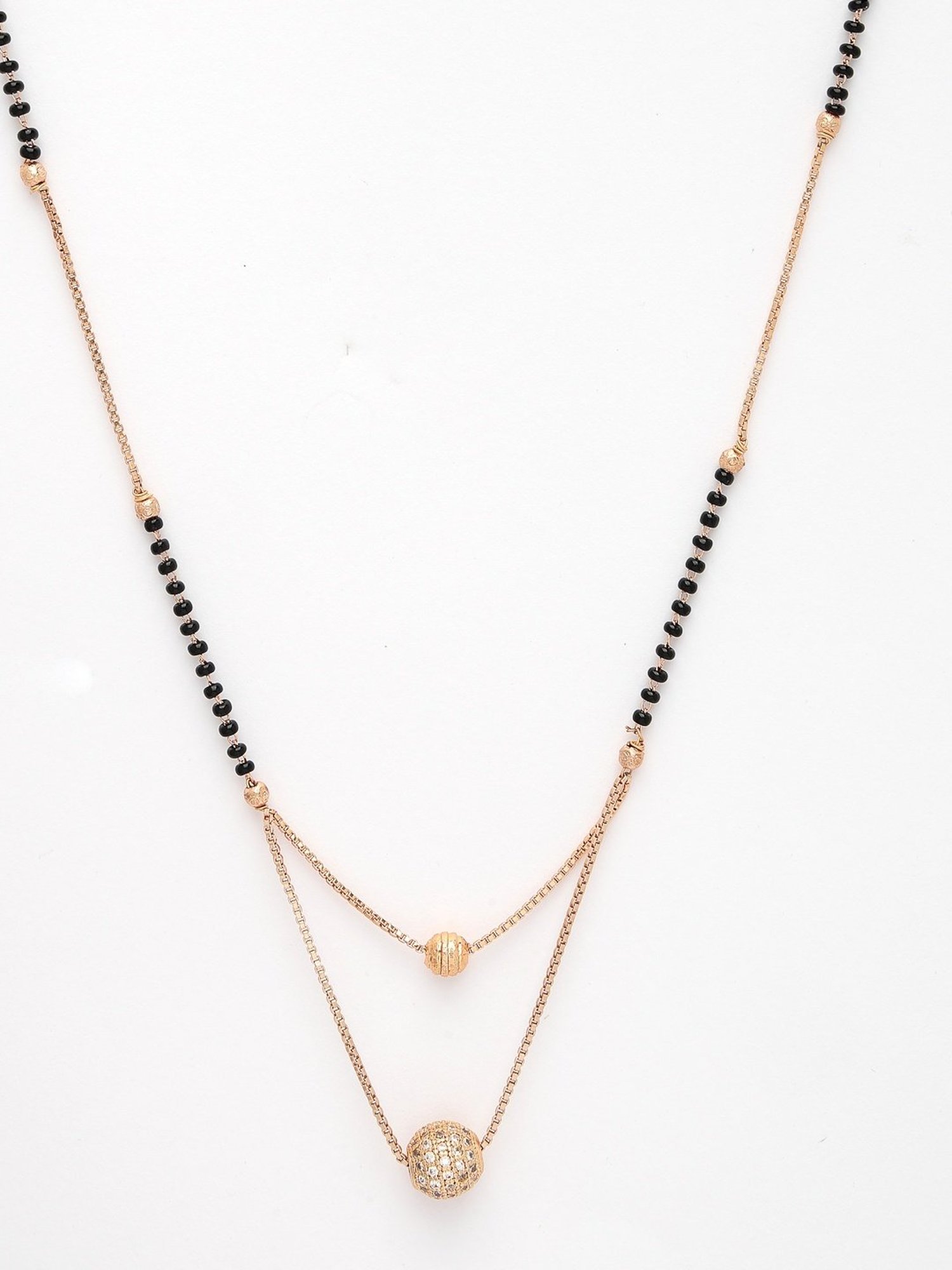 Abdesigns Gold-Plated American Diamond & Black Beaded Mangalsutra