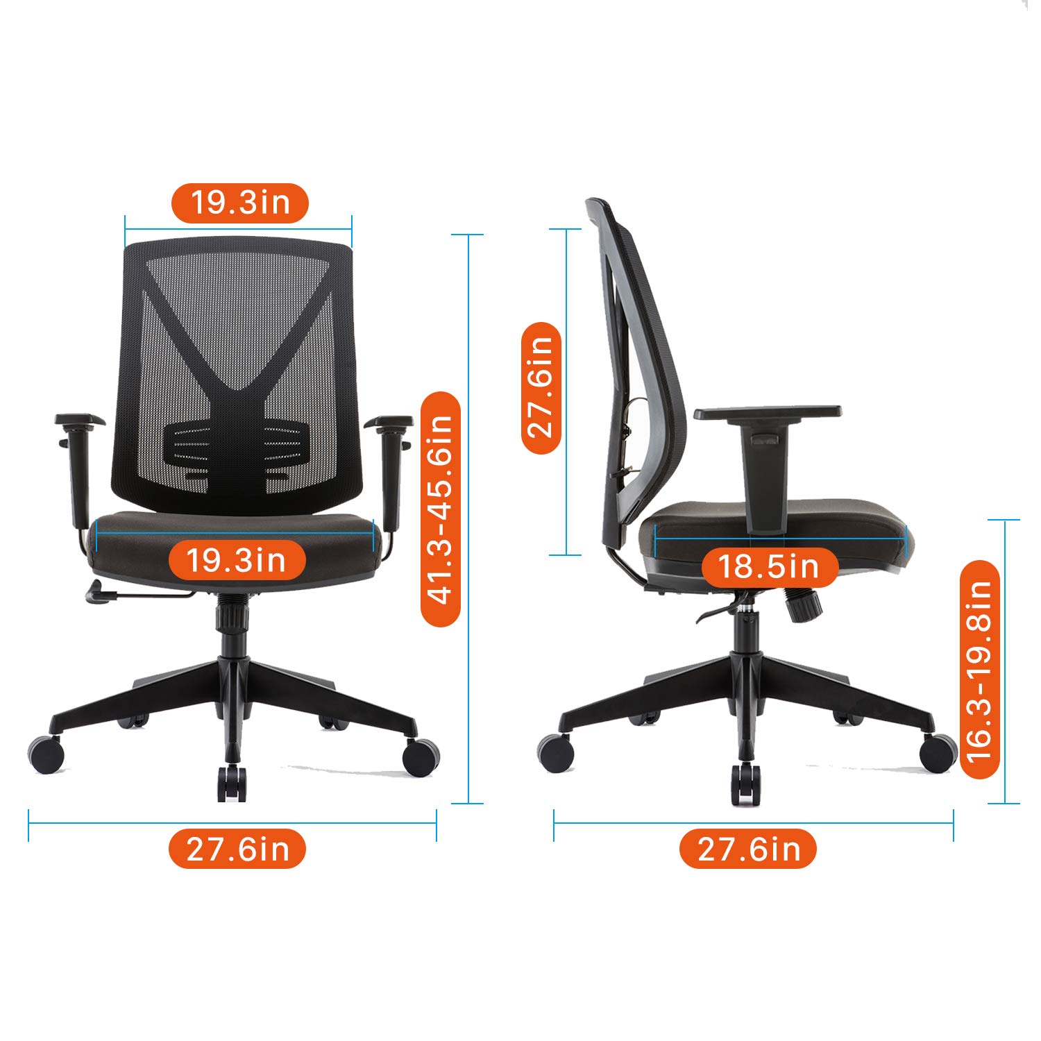 CLATINA XDD3 Series  Ergonomic High Mesh Swivel Desk Chair with Adjustable Height Arm Rest Lumbar Support and Upholstered Back for Home Office
