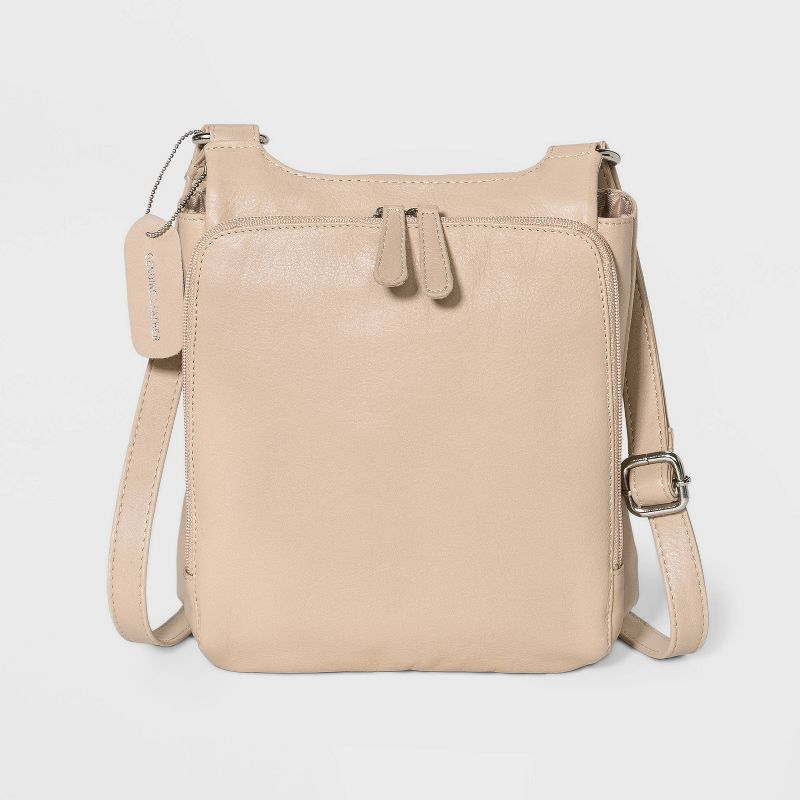 Great American Zip Closure Leather Organizer Crossbody Bag - Off White