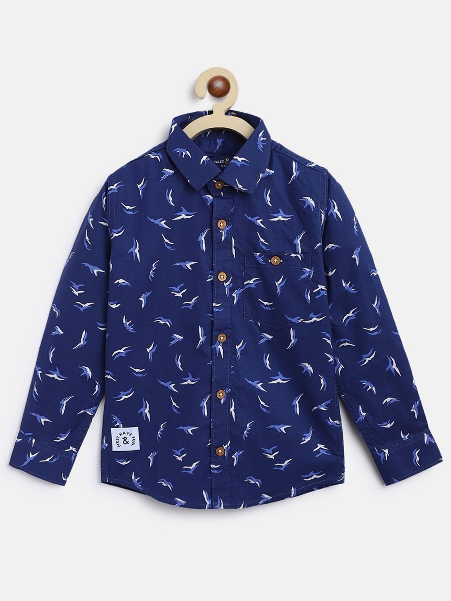 Tales & Stories Kids Navy Cotton Printed Full Sleeves Shirt