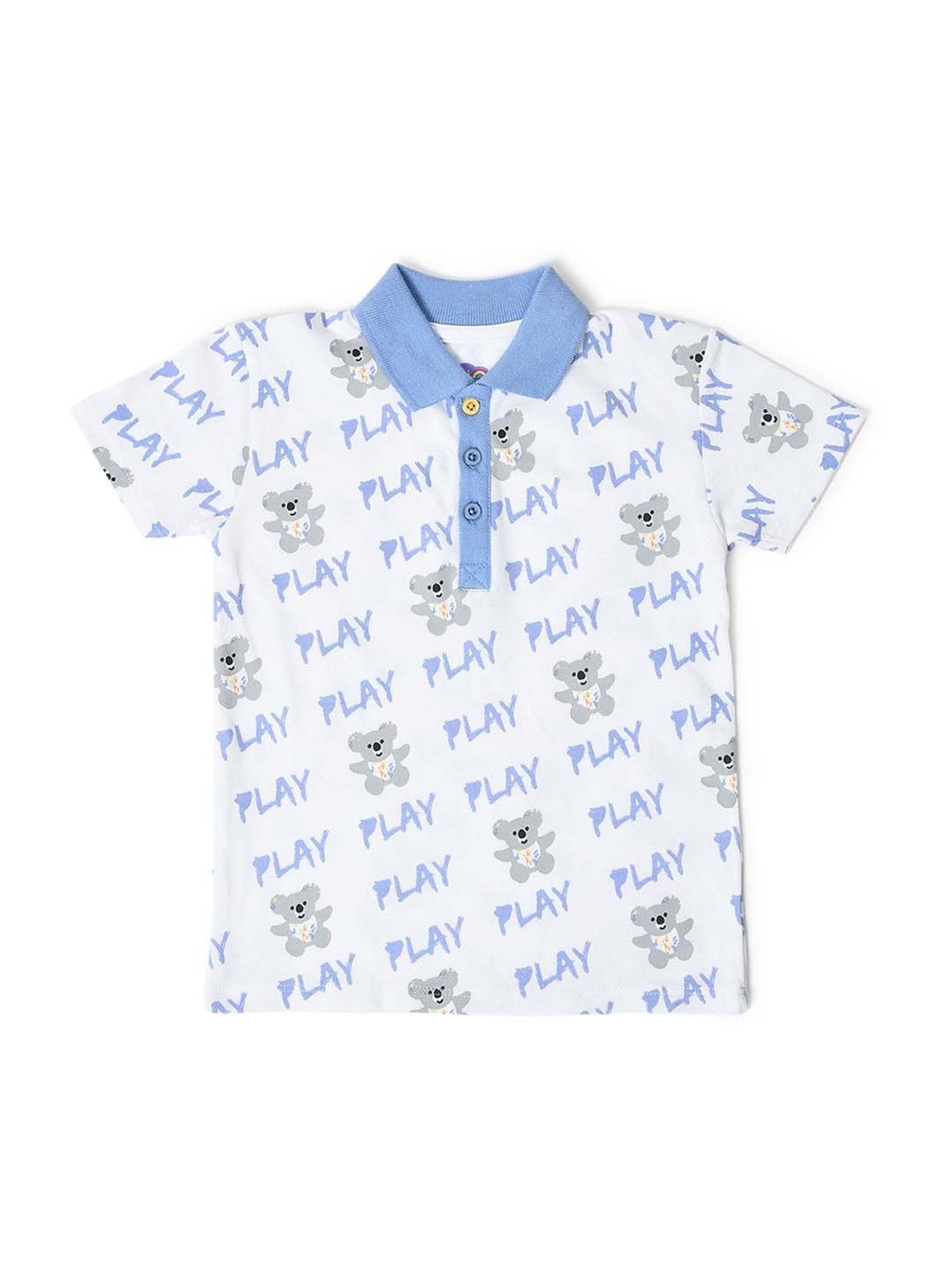 MiArcus Kids Blue Cotton Printed Polo T-Shirt