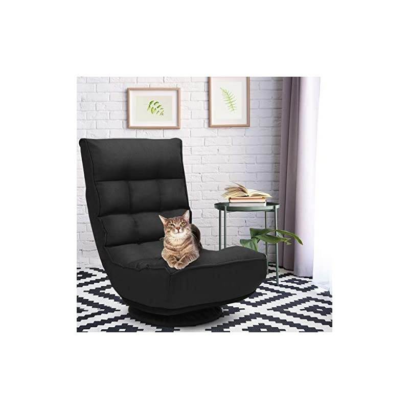 360 Degree Swivel Gaming Chair, 5-Position Adjustable Folding Floor Chair, 300lb Spring Support, Comfortable Padded Backrest, Lazy Sofa Chair Game Rocker for Teens Adults (Black)