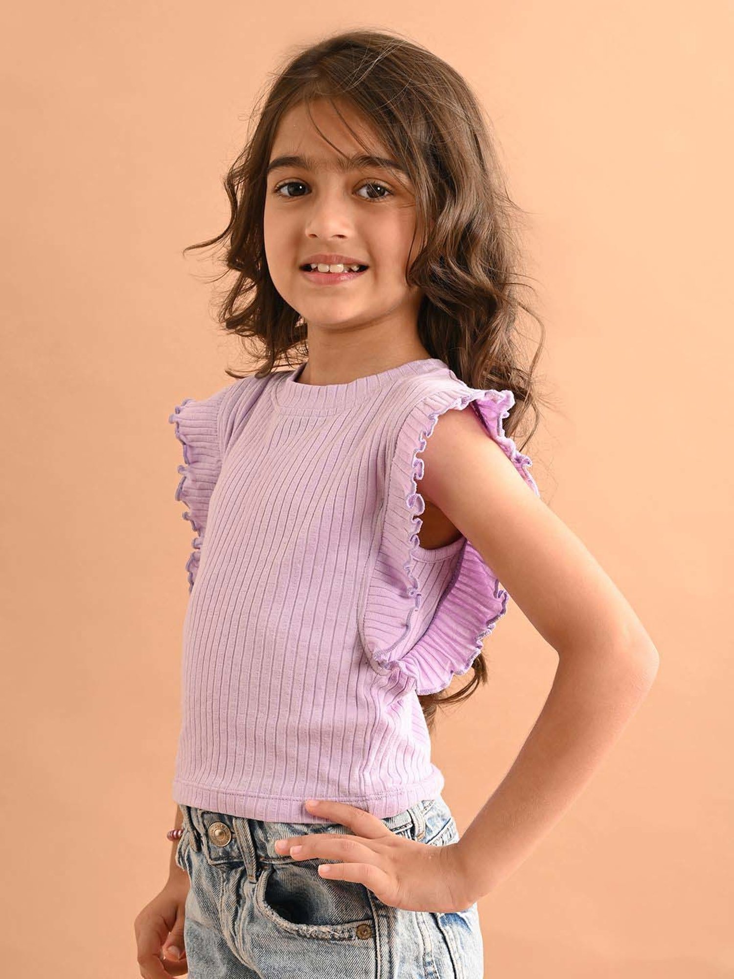 LilPicks Kids Lavender Cotton Regular Fit Top