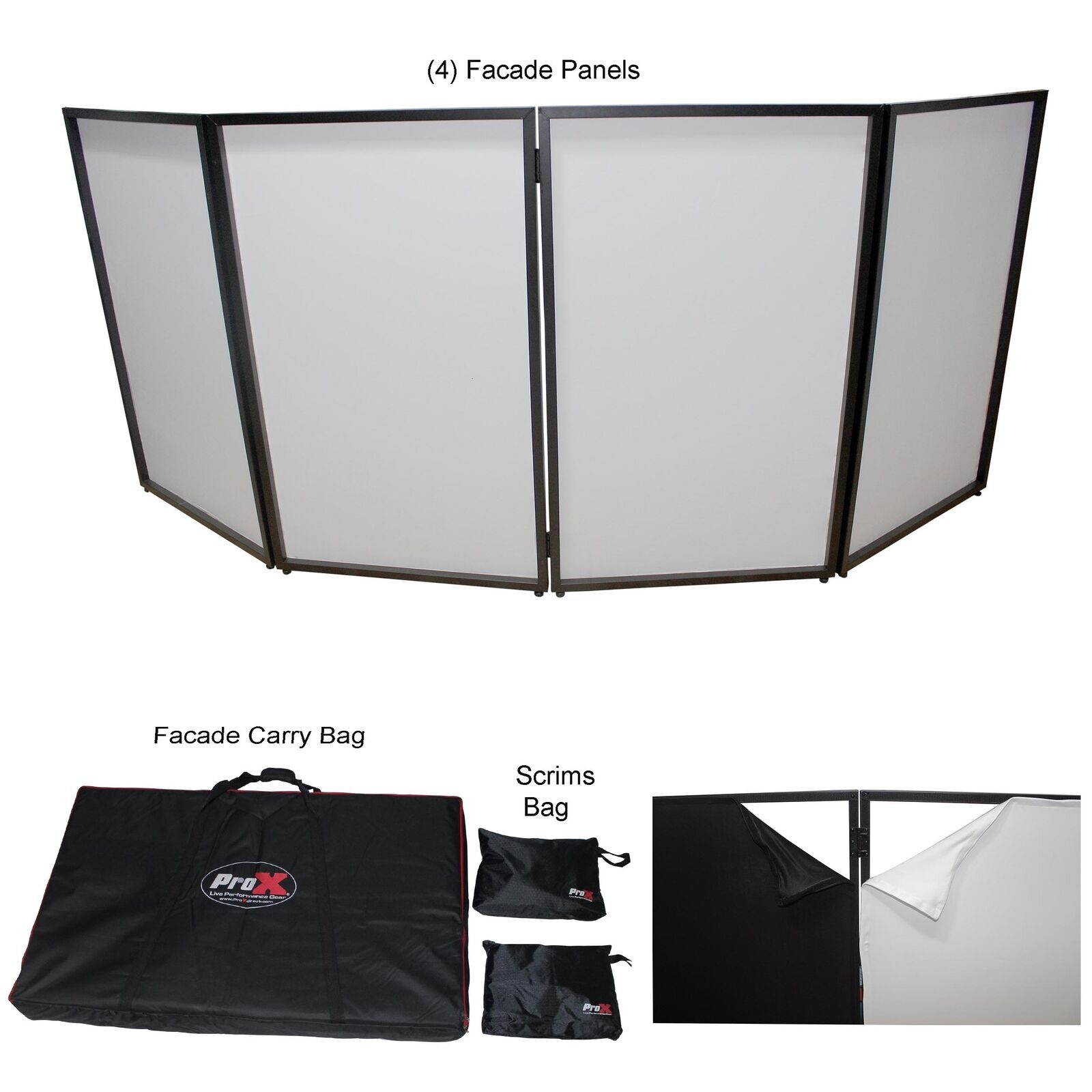 4 Panel DJ Facade Black Facade Panels W-Carry Bag | Black-White Scrims MK2
