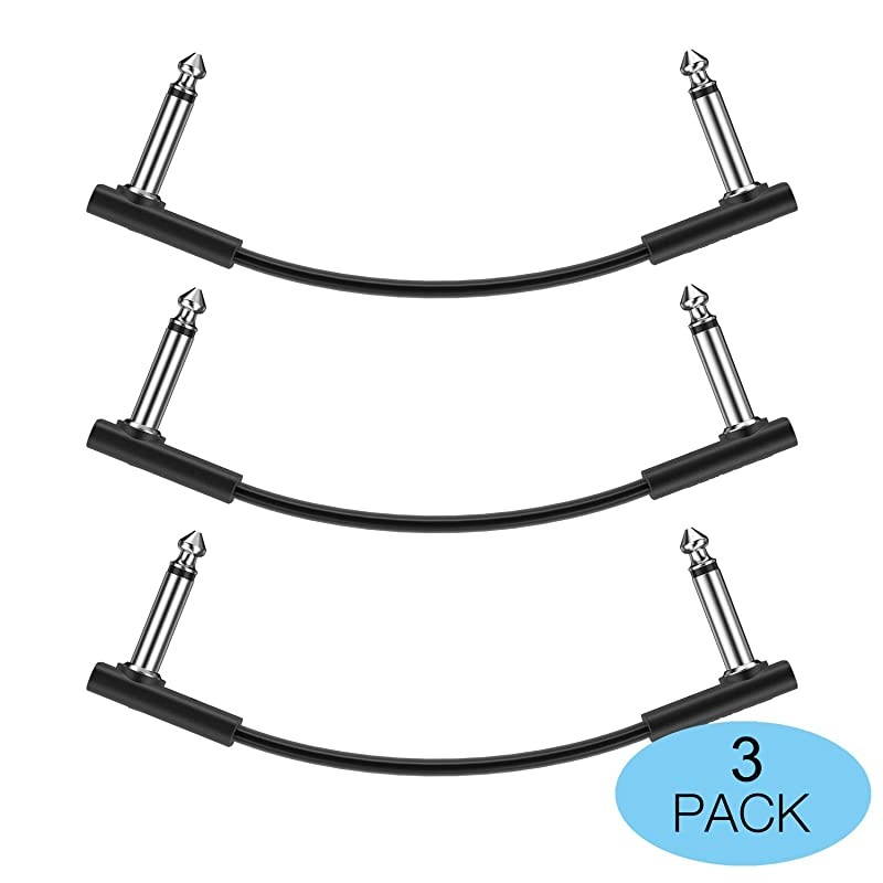 Flat Patch Cables for Guitar Effect Pedal 6 Inch Save Space Clear Sound 1/4" TS Right Angle 3 Packs