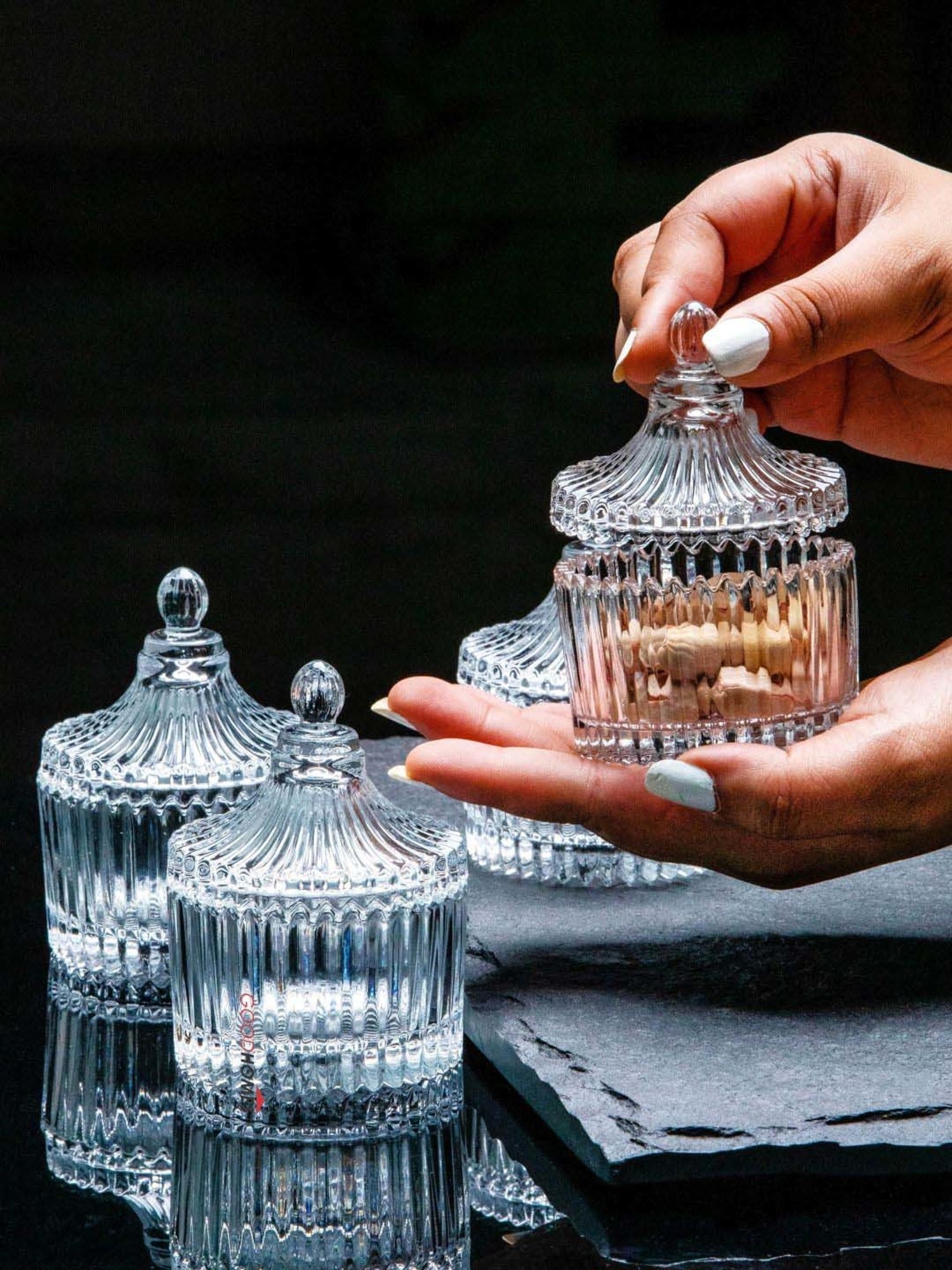 Goodhomes Transparent Glass Candy Jar with Lid (0.09 L) - Set of 4