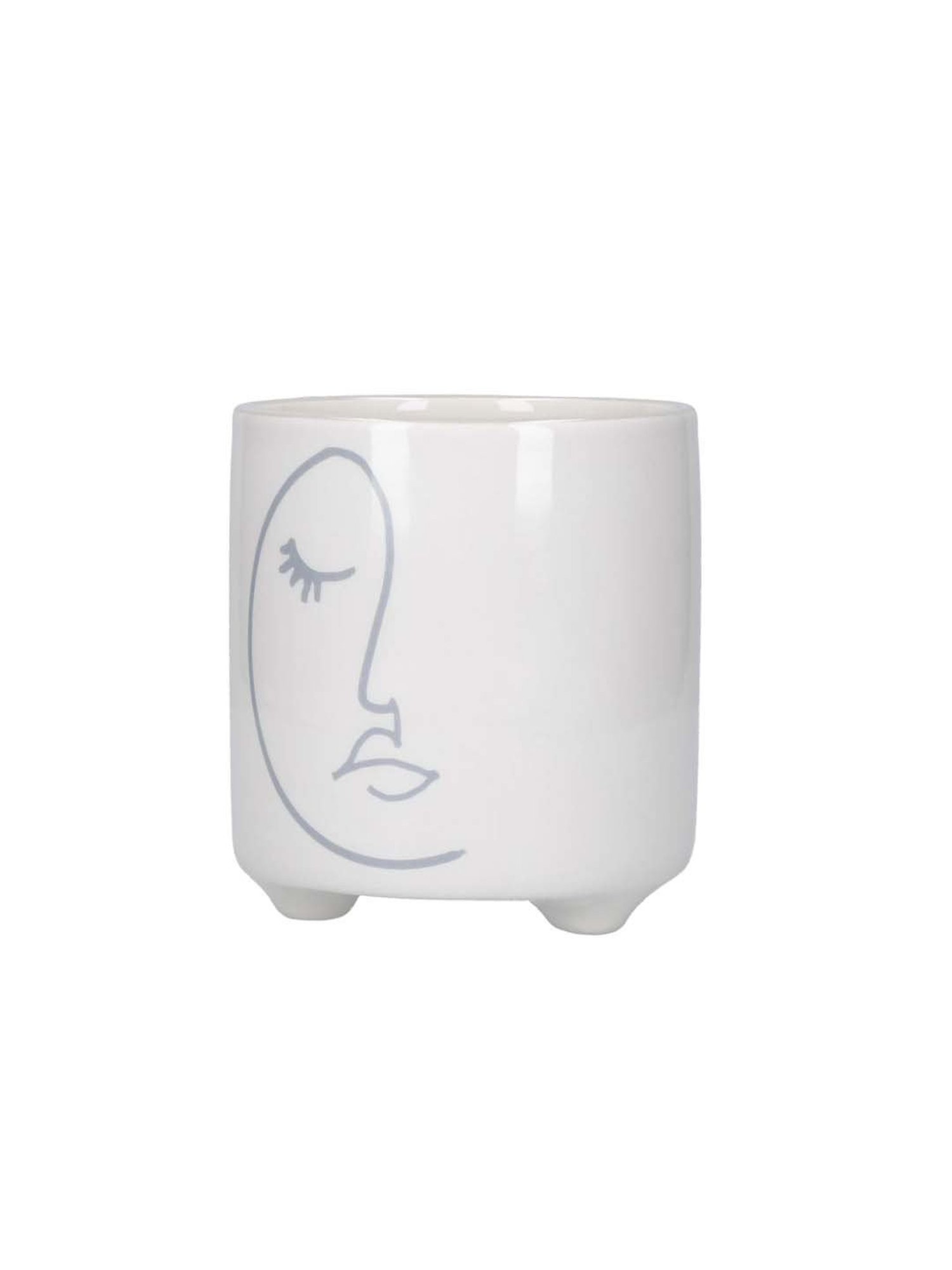 KitchenCraft White Ceramic Mini Planter Pot With Abstract Face Design