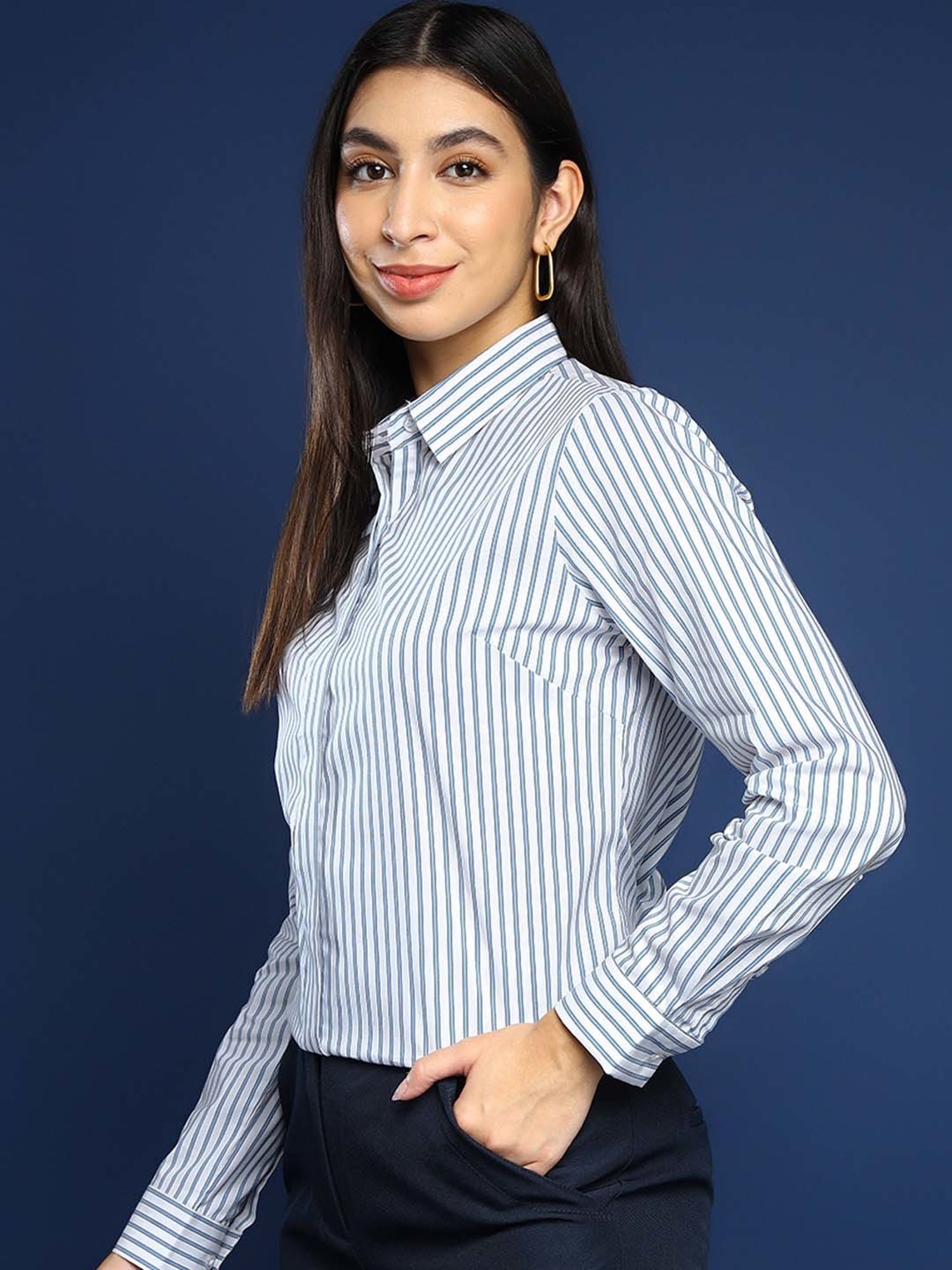 Hancock White & Blue Striped Formal Shirt