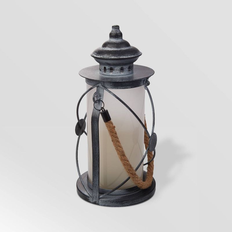 12" Walden Outdoor Lantern with Dancing Flame Silver - Smart Living