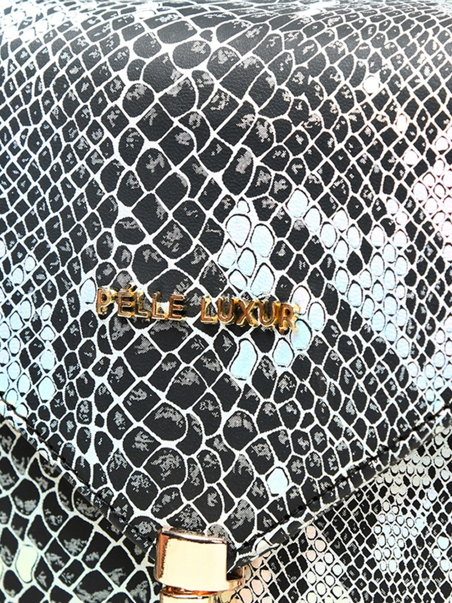 PELLE LUXUR Silver & Black Animal Effect Medium Satchel